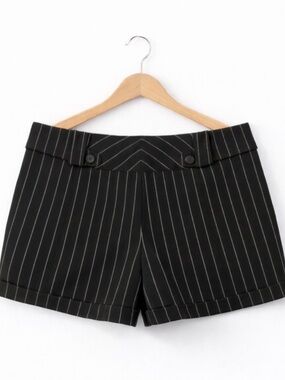 Vintage Y2K Pinstripe Tailored Shorts • Double Button Waist • High Rise • 2000s
